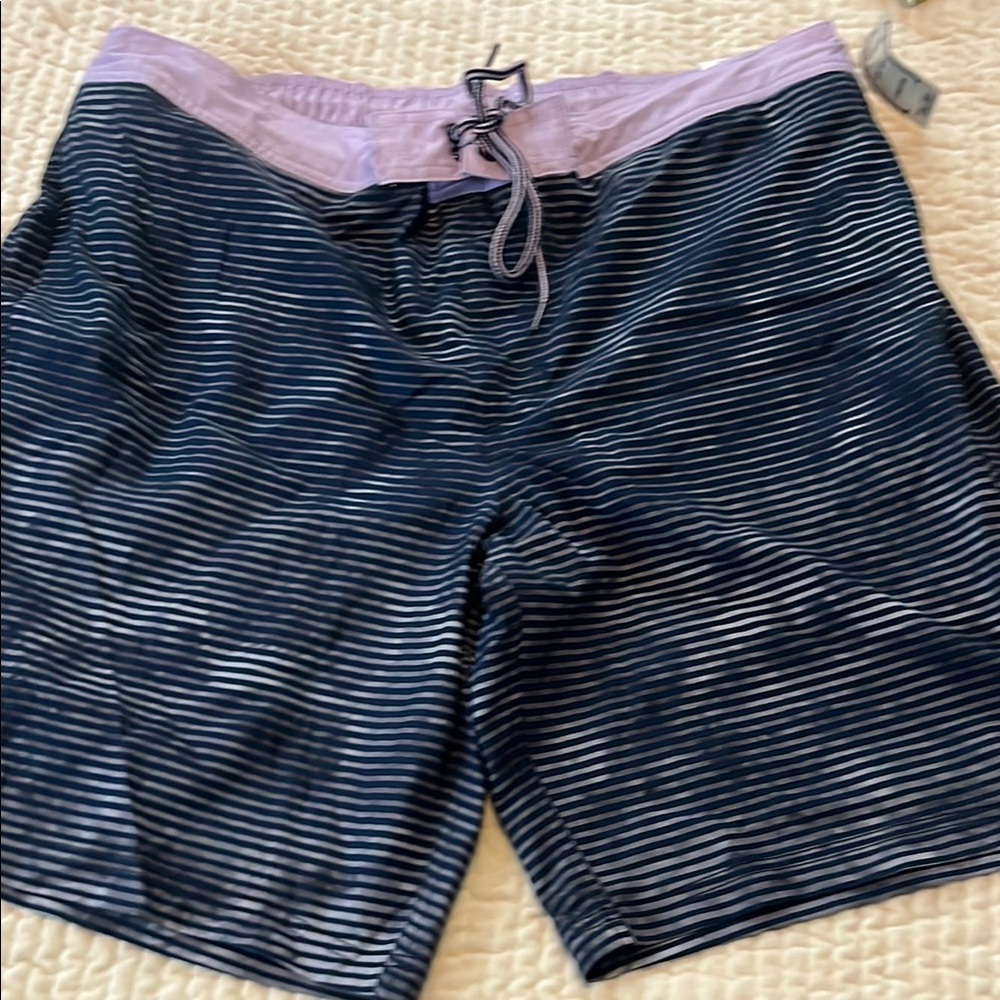 George Navy and Lavender Striped Swim Shorts